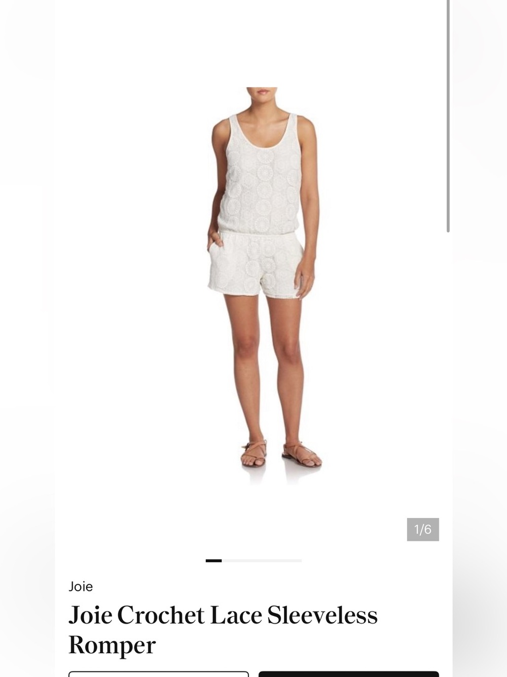 Joie White Crochet Lace Sleeveless Romper